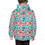 British Pattern Print Design 04 Kids' Boys' Girls' Padded Hooded Jacket