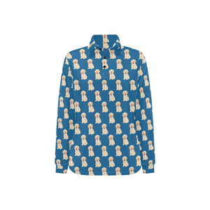 Golden Retriever Pattern Print Design 03 Women's Long Sleeve Polo Shirt