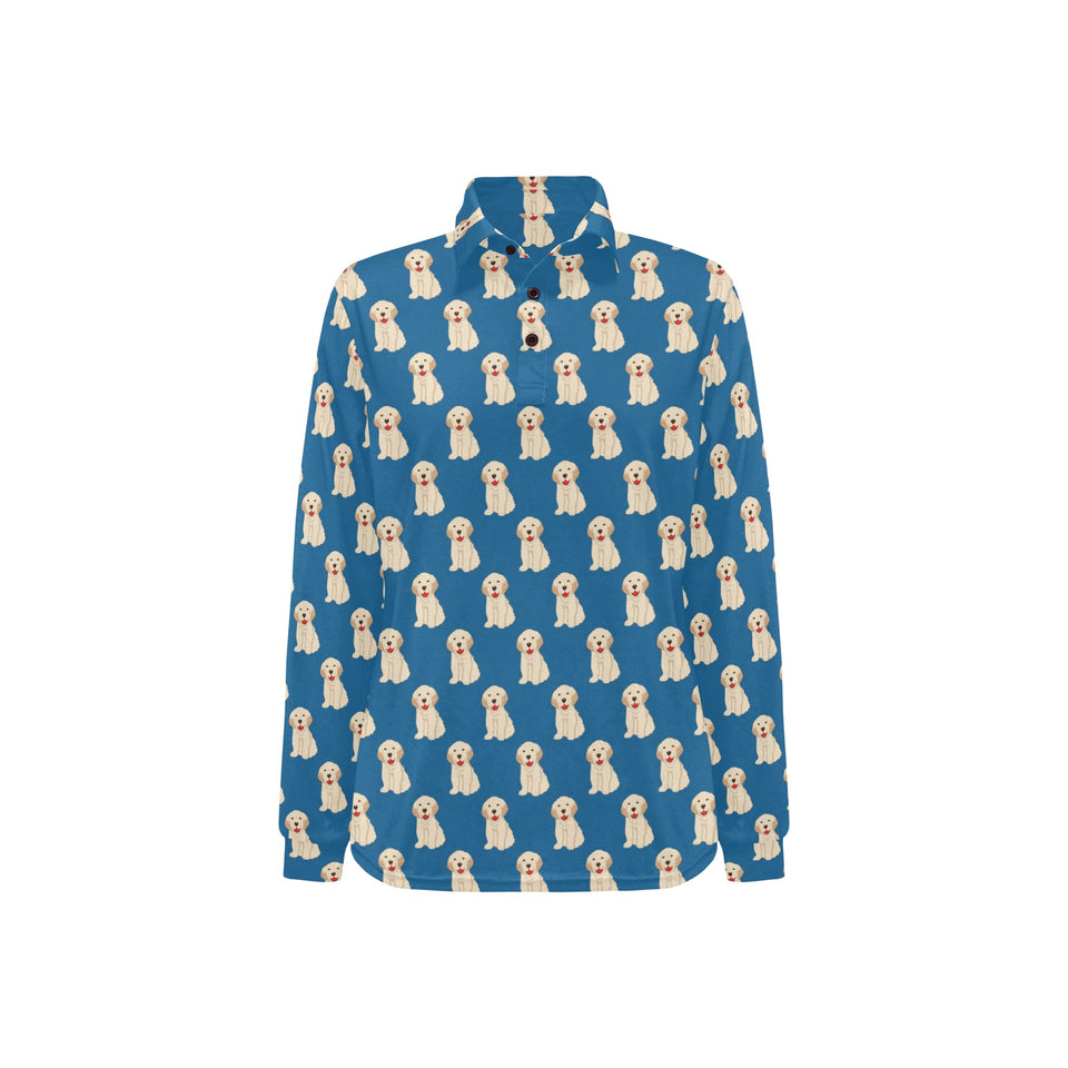 Golden Retriever Pattern Print Design 03 Women's Long Sleeve Polo Shirt