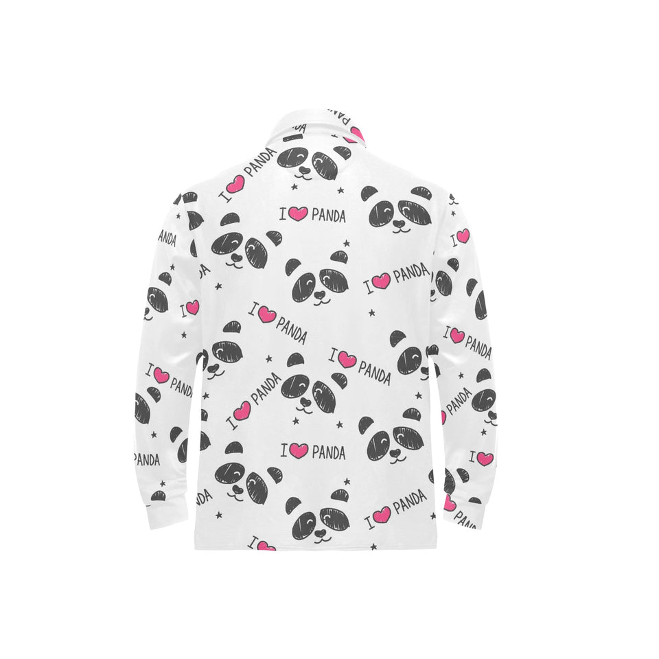 Hand Drawn faces of pandas pattern Men's Long Sleeve Polo Shirt
