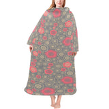 Red gold Sakura cherry blossom gray background Blanket Robe with Sleeves