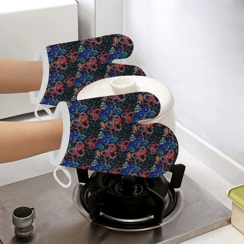 Octopus sea wave tropical fishe pattern Heat Resistant Oven Mitts