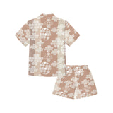 Beautiful hexagon japanese  pattern Kids' Boys' Girls' V-Neck Short Pajama Set