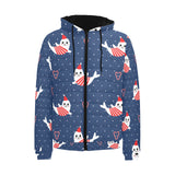 Cute sea lion seal christmas hat candy cane heart Men's Padded Hooded Jacket