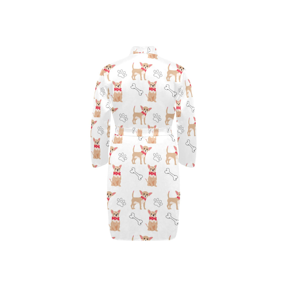 Chihuahua bone paw pattern Men's Long Sleeve Belted Night Robe