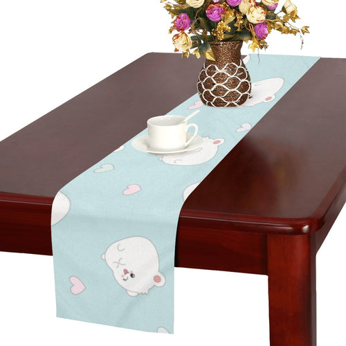 White cute hamsters heart pattern Table Runner