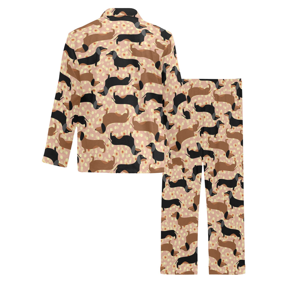 Dachshund floral background Men's Long Pajama Set