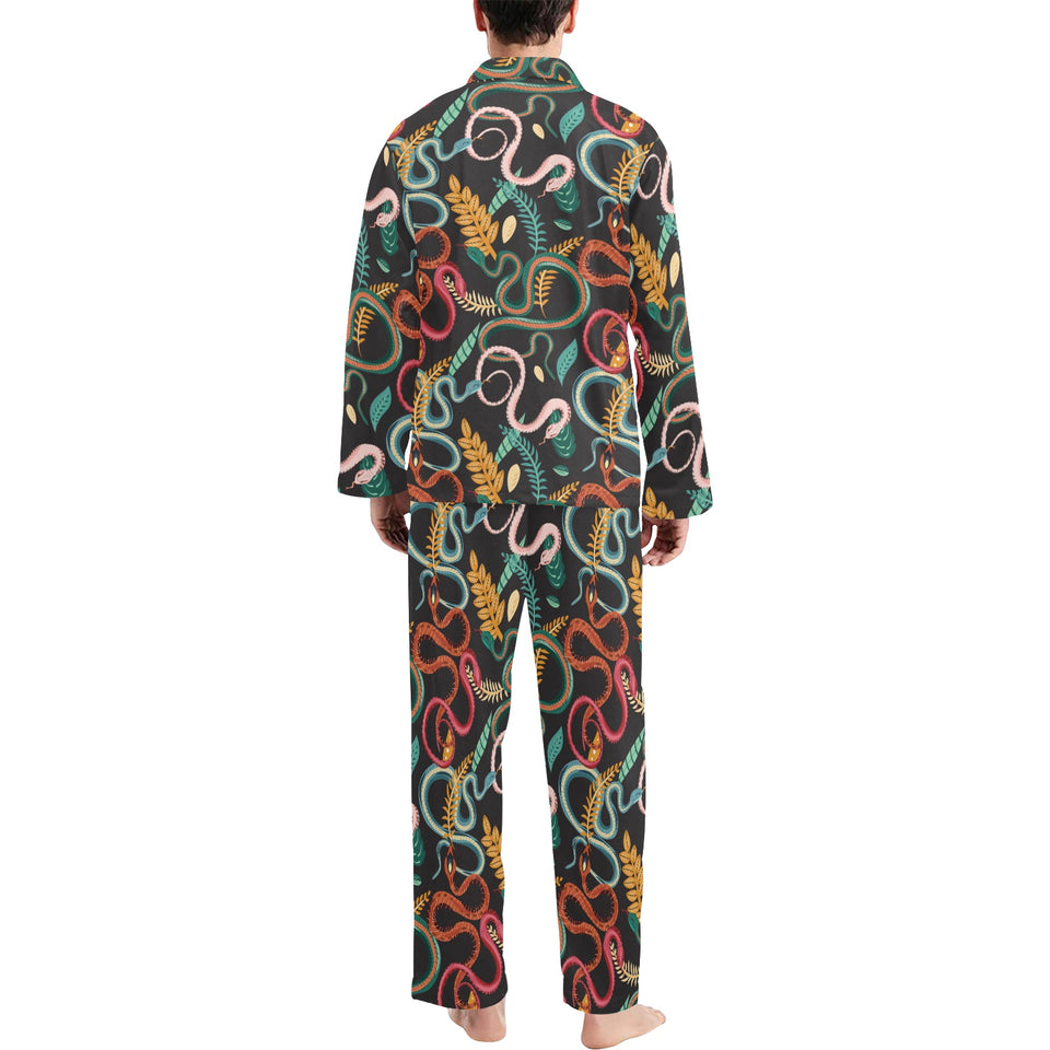 Colorful snake plant pattern Men's Long Pajama Set