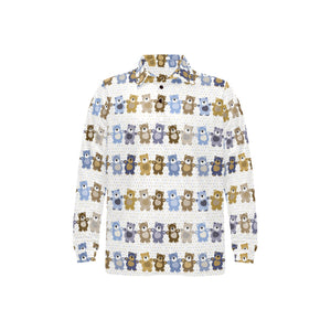 Teddy Bear Pattern Print Design 02 Men's Long Sleeve Polo Shirt
