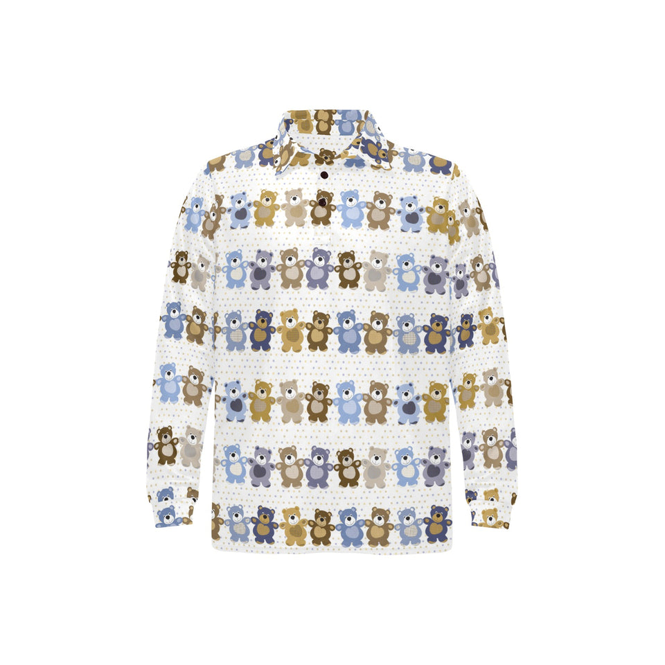 Teddy Bear Pattern Print Design 02 Men's Long Sleeve Polo Shirt