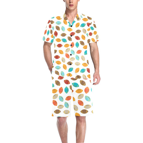 Colorful american football ball pattern Men's V-Neck Short Pajama Set