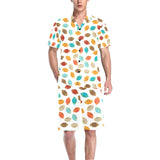 Colorful american football ball pattern Men's V-Neck Short Pajama Set