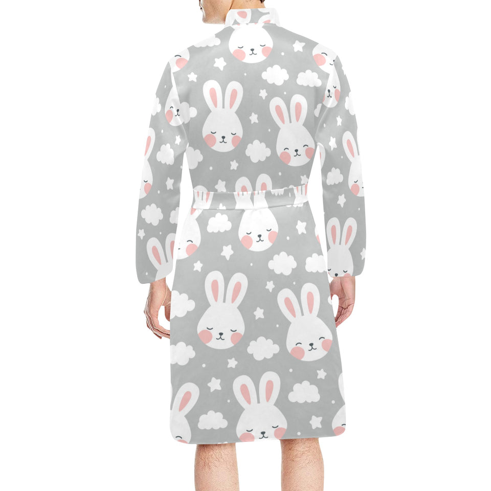 Rabbit cloud Pattern Men's Long Sleeve Belted Night Robe