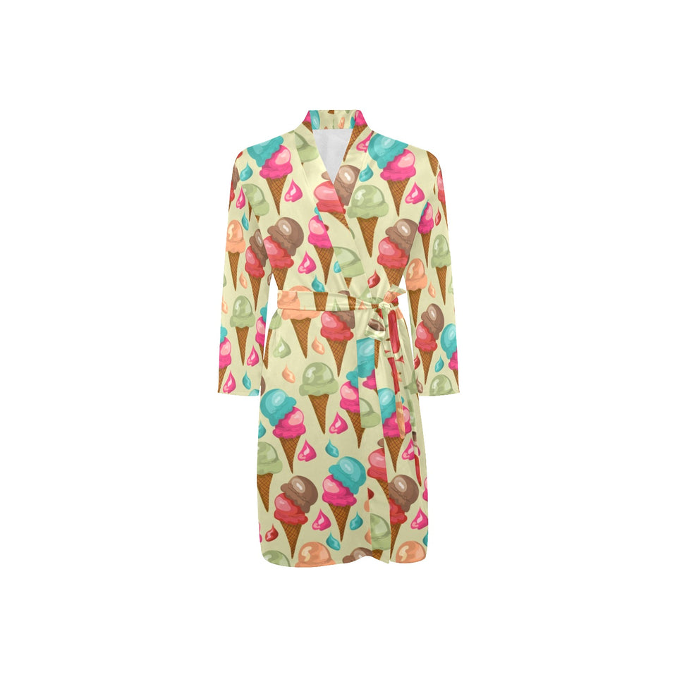 Colorful ice cream pattern Men's Long Sleeve Belted Night Robe