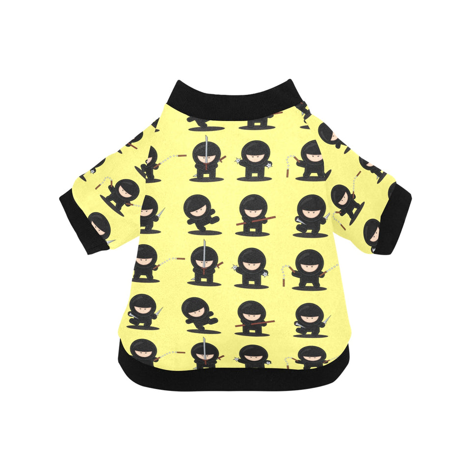 Cute ninja yellow background All Over Print Pet Dog Round Neck Fuzzy Shirt