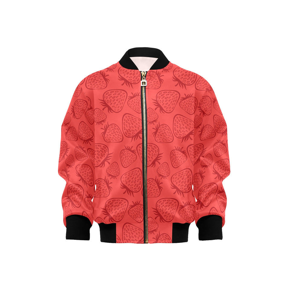 strawberry pattern red background Kids' Boys' Girls' Bomber Jacket