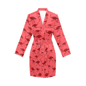 Ostrich Pattern Print Design 03 Women's Long Sleeve Belted Night Robe