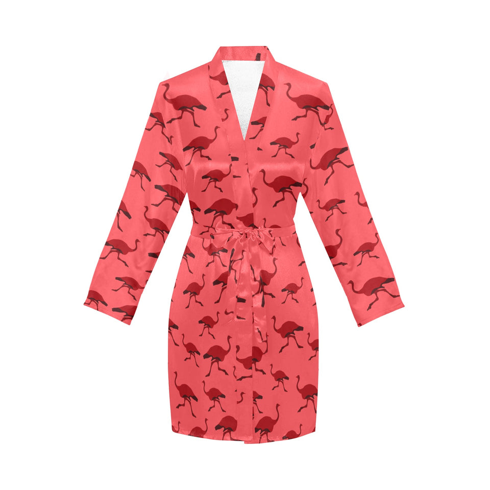 Ostrich Pattern Print Design 03 Women's Long Sleeve Belted Night Robe