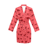 Ostrich Pattern Print Design 03 Women's Long Sleeve Belted Night Robe