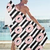 Donuts pink icing striped pattern Beach Towel