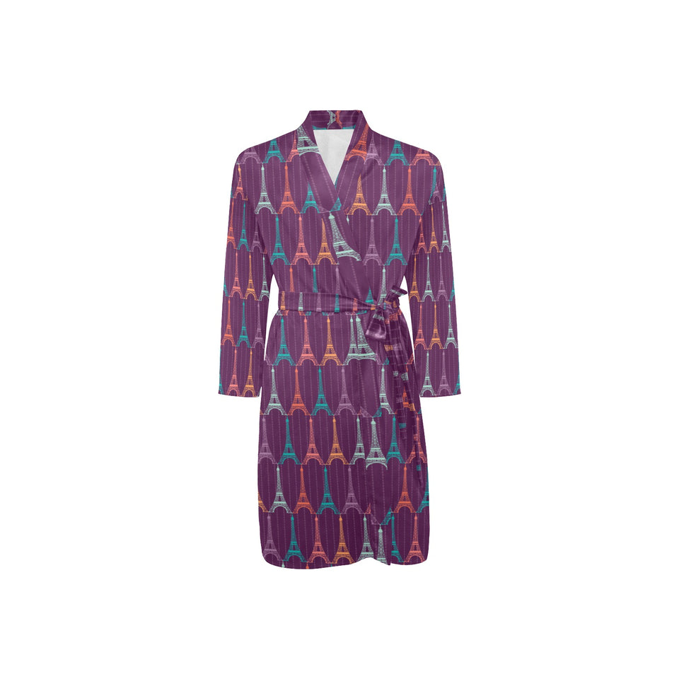 Eiffel Tower Pattern Print Design 05 Men's Long Sleeve Belted Night Robe