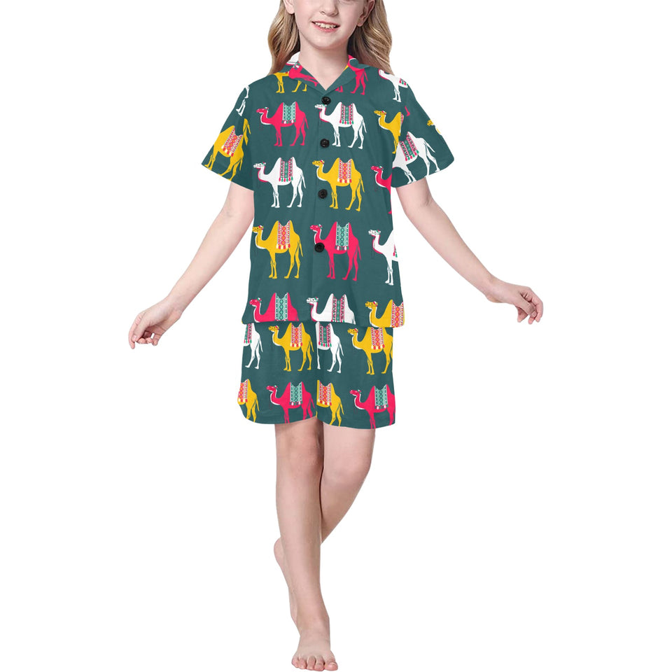 Camel pattern Kids' Boys' Girls' V-Neck Short Pajama Set