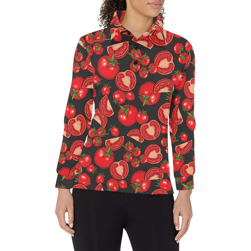 Tomato black background Women's Long Sleeve Polo Shirt