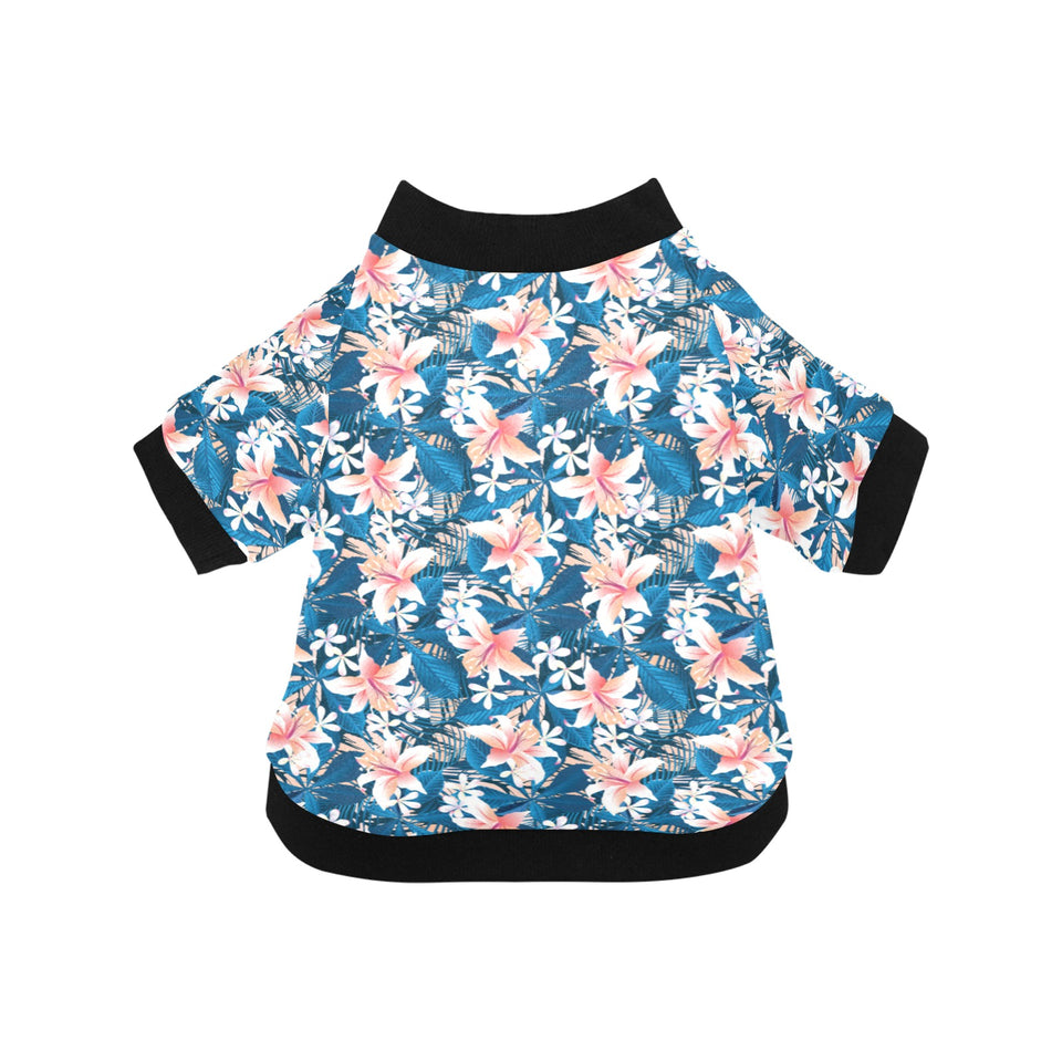 Hibiscus Pattern Print Design 02 All Over Print Pet Dog Round Neck Fuzzy Shirt