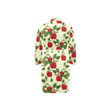Red apples leaves pattern Men's Long Sleeve Belted Night Robe