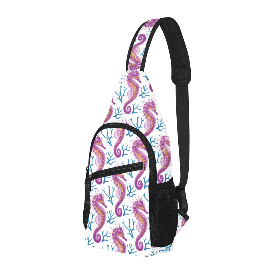 Purple seahorse blue coral pattern All Over Print Chest Bag