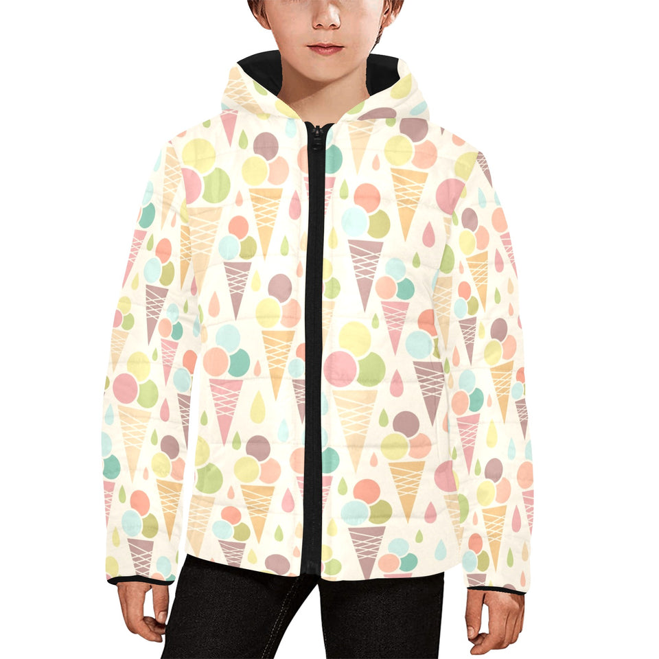 Ice cream cone pattern Kids' Boys' Girls' Padded Hooded Jacket