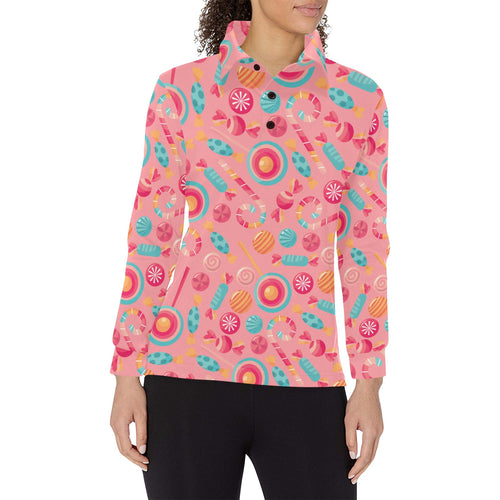 Colorful candy pattern Women's Long Sleeve Polo Shirt