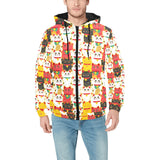 Colorful Maneki neko cat pattern Men's Padded Hooded Jacket