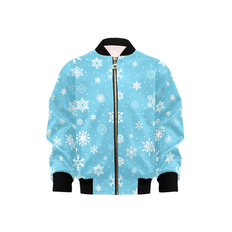 Snowflake pattern blue background Kids' Boys' Girls' Bomber Jacket