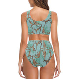 Monkey Palm tree background Chest Bowknot High Waisted Bikini Swimsuit