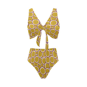Passion fruits slice pattern Chest Bowknot High Waisted Bikini Swimsuit