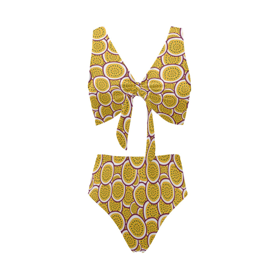 Passion fruits slice pattern Chest Bowknot High Waisted Bikini Swimsuit