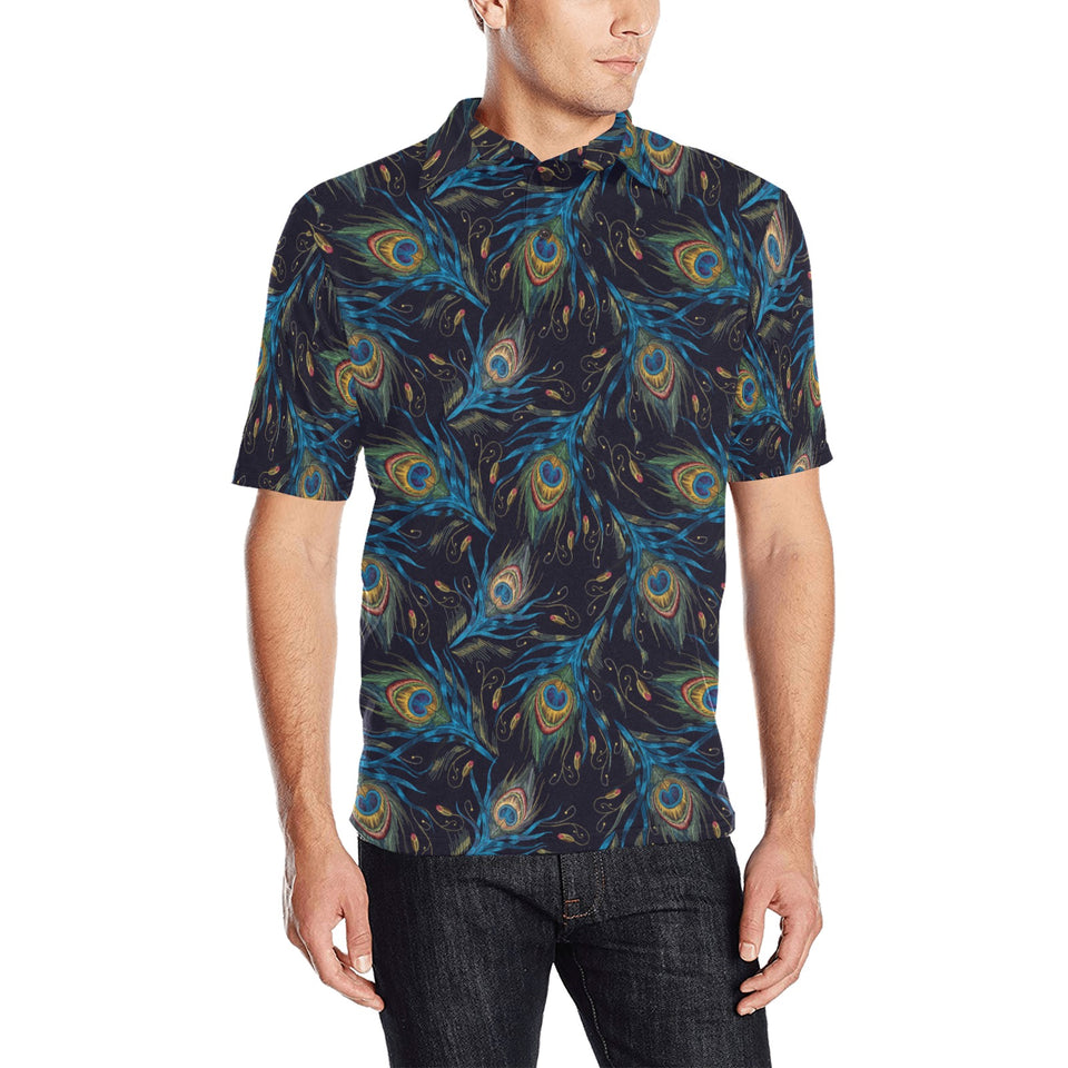 Beautiful peacock feather pattern Men's All Over Print Polo Shirt