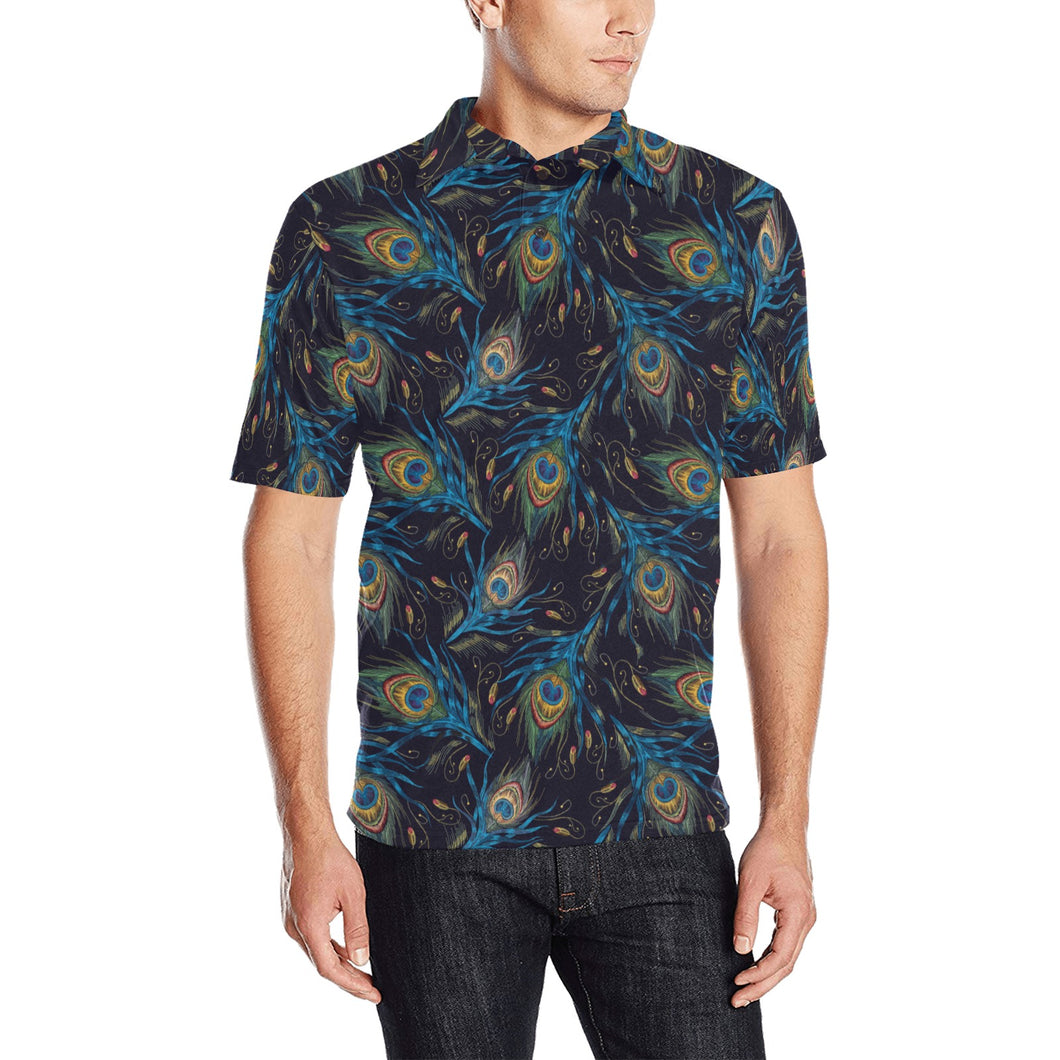 Beautiful peacock feather pattern Men's All Over Print Polo Shirt
