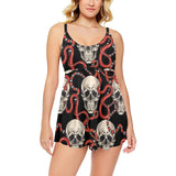 Red snake skull pattern Chest Sexy Pleated Two Piece Swim Dress