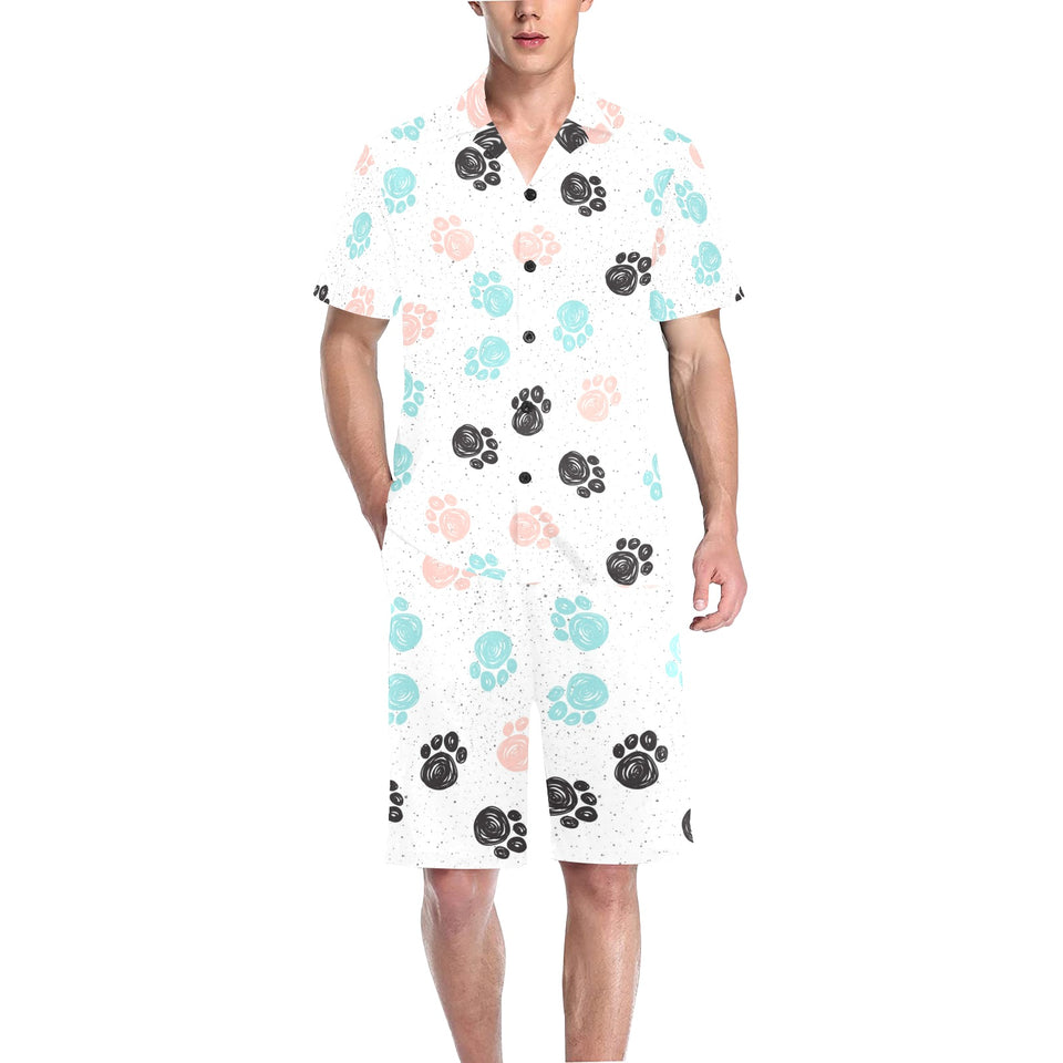 Dog Paws Pattern Print Design 04 Men's V-Neck Short Pajama Set