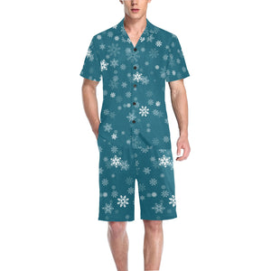 Snowflake pattern dark background Men's V-Neck Short Pajama Set