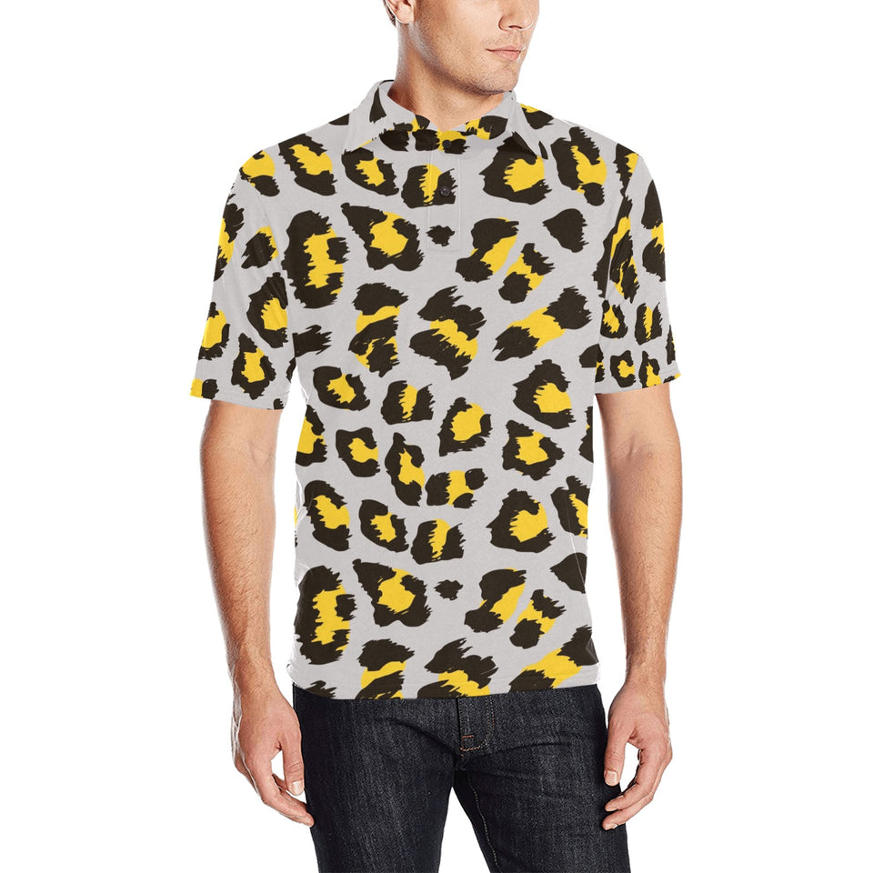 Gray Leopard print pattern Men's All Over Print Polo Shirt