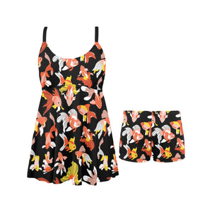 Goldfish Pattern Print Design 03 Chest Sexy Pleated Two Piece Swim Dress