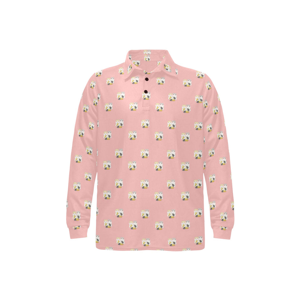 Cute hamster cheese pattern pink background Men's Long Sleeve Polo Shirt