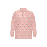 Cute hamster cheese pattern pink background Men's Long Sleeve Polo Shirt