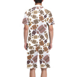 American football ball pattern Men's V-Neck Short Pajama Set