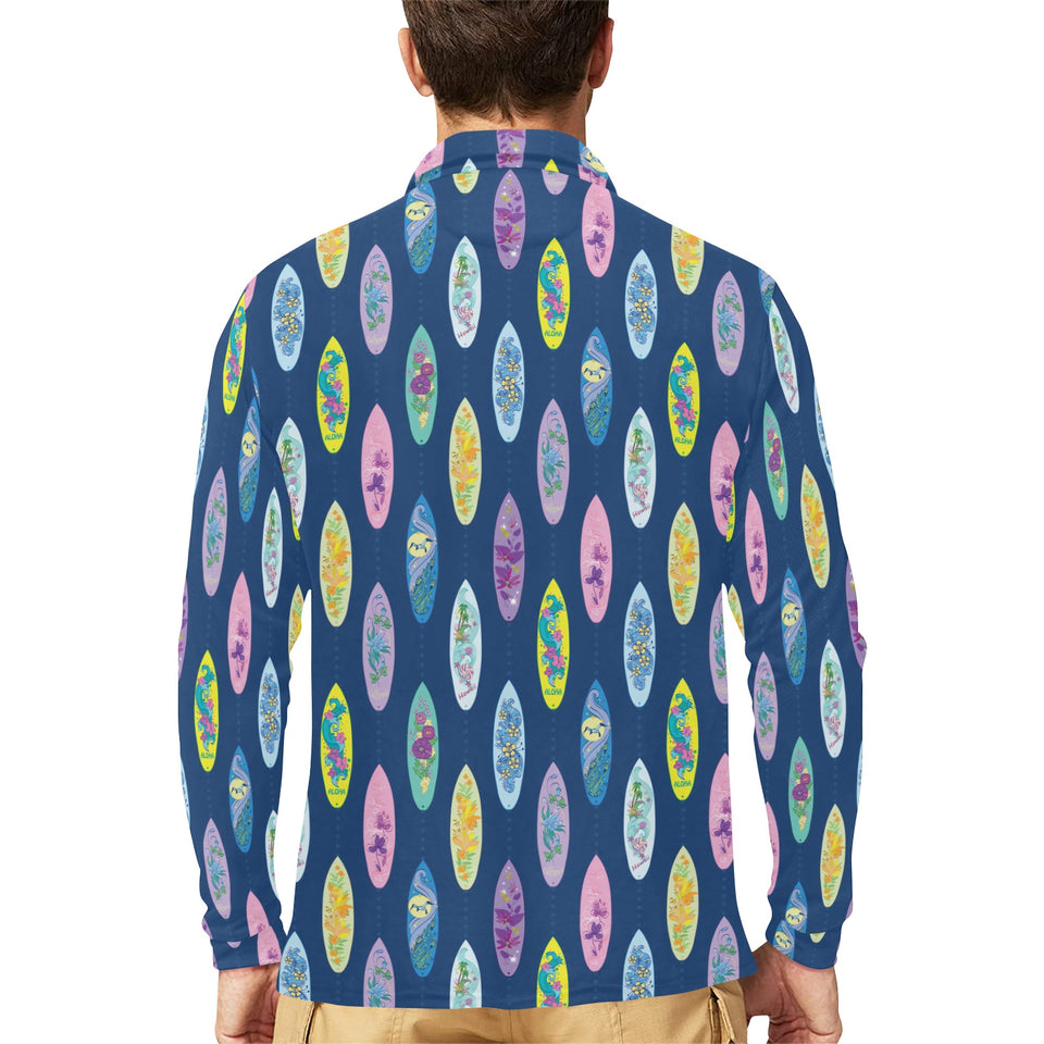 Surfboard Pattern Print Design 03 Men's Long Sleeve Polo Shirt