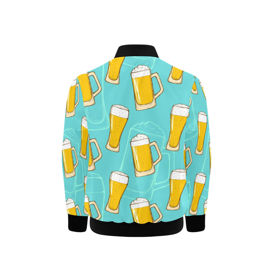 Beer pattern green background Kids' Boys' Girls' Bomber Jacket