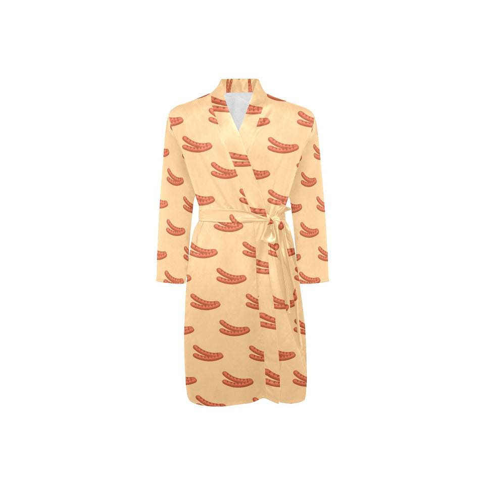 Sausage Pattern Print Design 03 Men's Long Sleeve Belted Night Robe